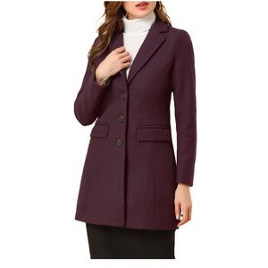 Allegra K Notched Lapel Single Breasted Long Sleeves Winter Overcoat Size Small
